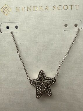 Kendra Scott Jae Star Drusy Necklace Silver Rhodium Platinum Short Pendant NWT
